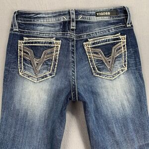Vigoss Heritage Fit Skinny Jeans Women's 6 Long Distressed Embroidered